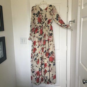 ROMANTIC FLORAL LONG MAXI DRESS LONG SLEEVE LARGE